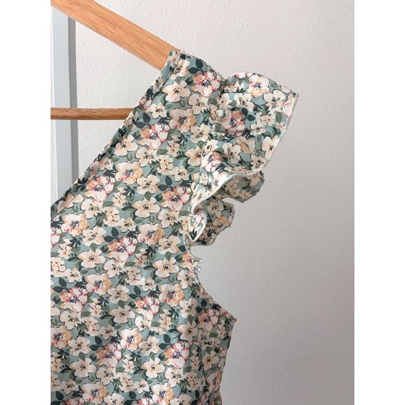 Sage Floral Babydoll Peplum Top Cottagecore Coquette Romantic Lace V Back Small - Picture 12 of 14